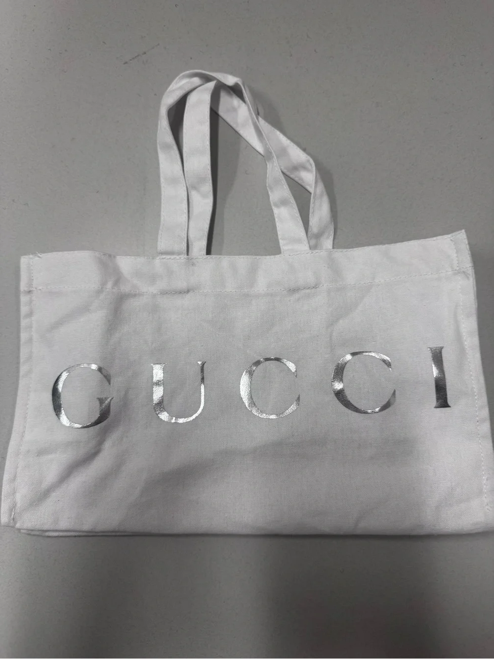 Gucci Small White Tote with Silver Metallic Logo